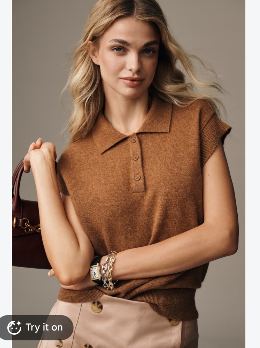 New Anthropologie Pilcro Cashmere The Jensen Knit Sweater Brown Muscle Tank M